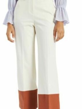 Alfani Cream Wide-Leg Colorblock Pants with Brown Hem